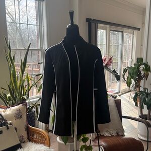 Zenergy by Chico’s Black Women's Open-Front Jacket with White Piping